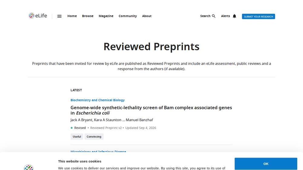 Page d'accueil de eLife Reviewed Preprints